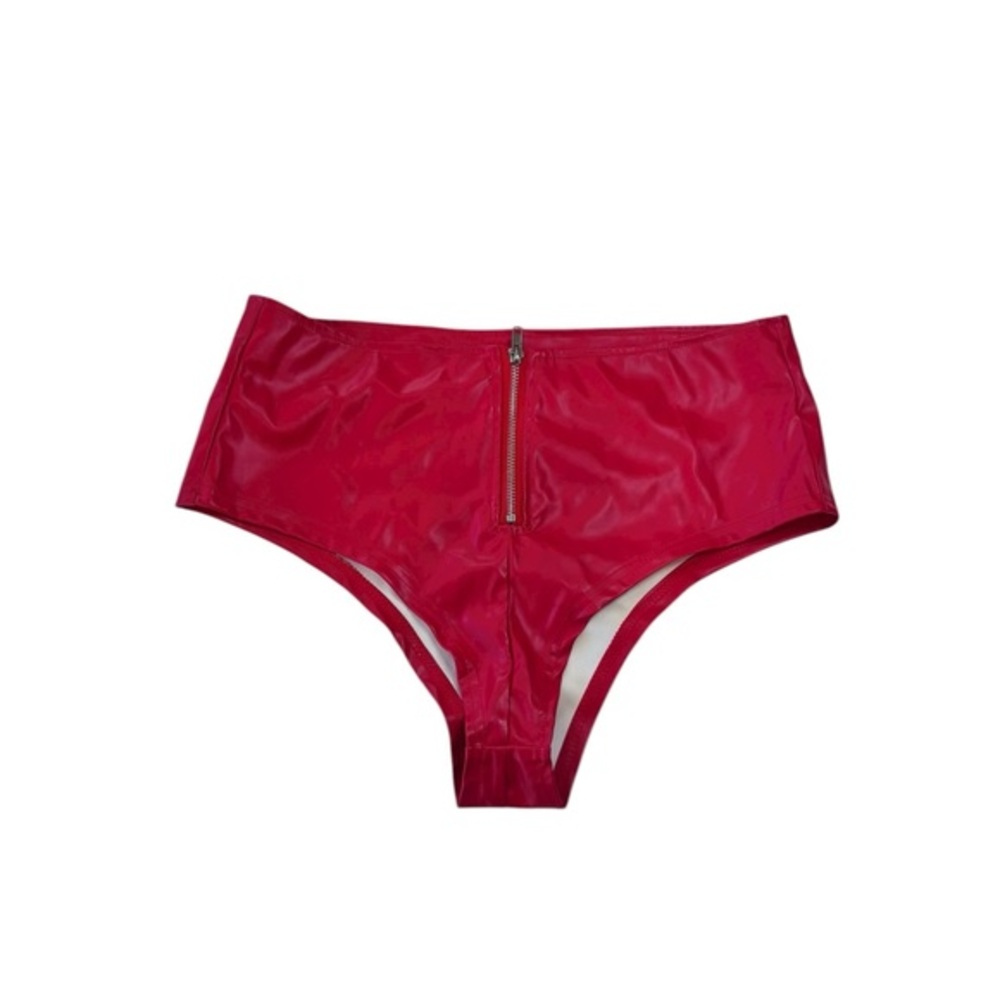 Red Pleather Boyshorts | High-Waisted Faux Leather | Large | Festival Rave
